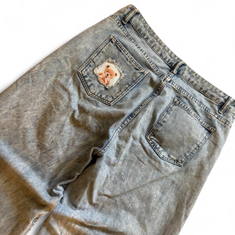 Riley & James Light Wash Teddy Bear Bow Baggy Jeans Wide Leg XL